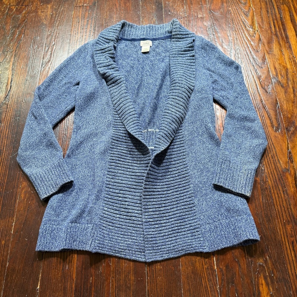 LL Bean Sweater Womens S Blue Shawl Neck Open Cardigan Long Flowy